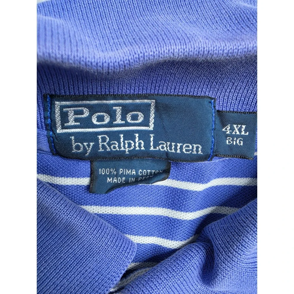 Polo Ralph Lauren Polo Shirt Mens 4XL Big Blue White Striped High Low Hem Golf
